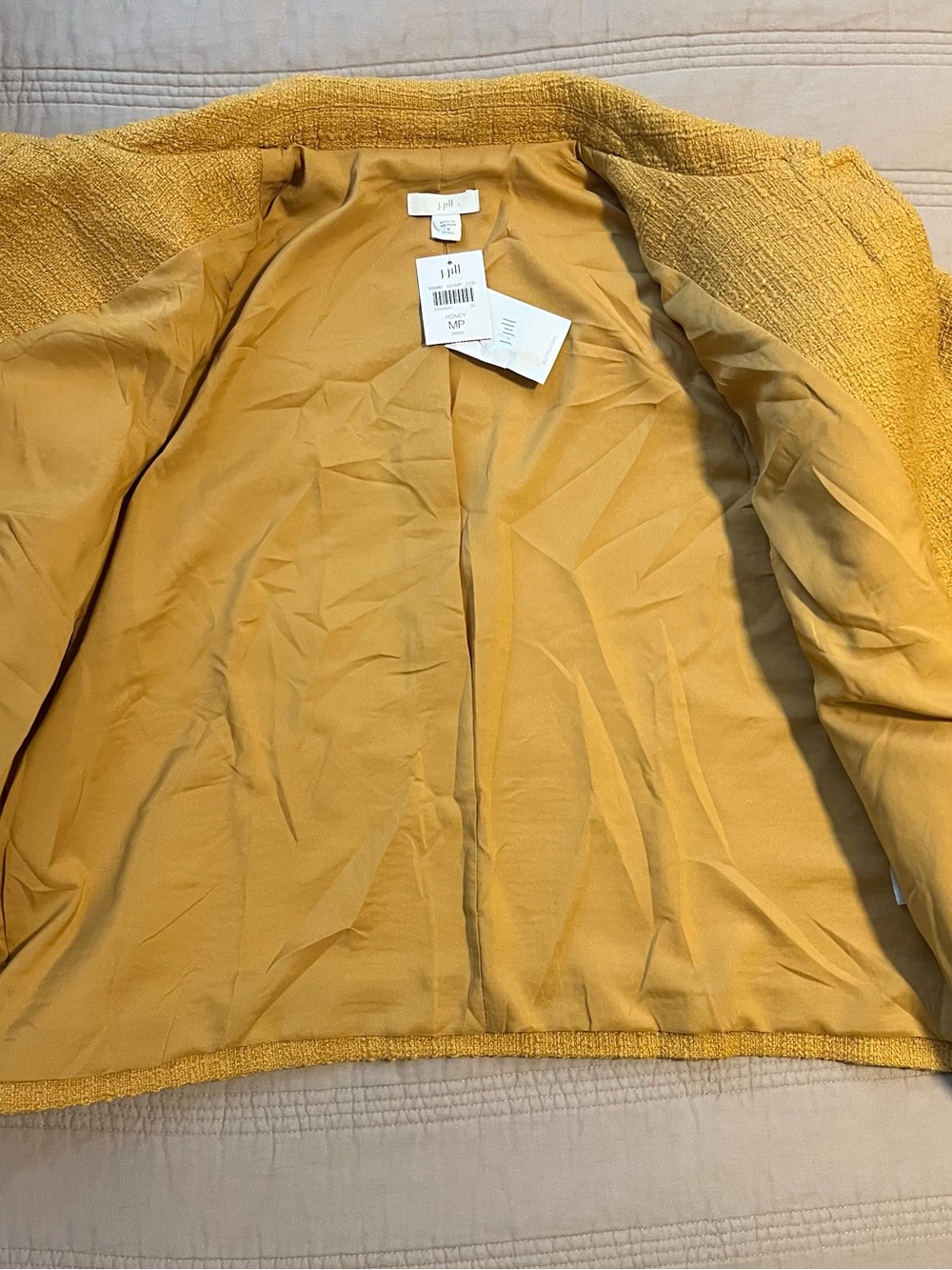 J. Jill Mustard Textured Bouclé Shirt Jacket Honey Medium Petite gold buttons - Picture 7 of 10